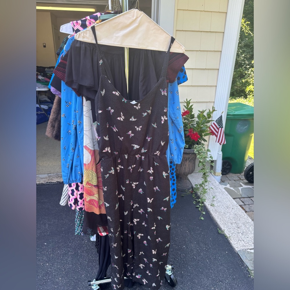 MELLODAY Black Butterfly Print Jumpsuit with Pastel Accents